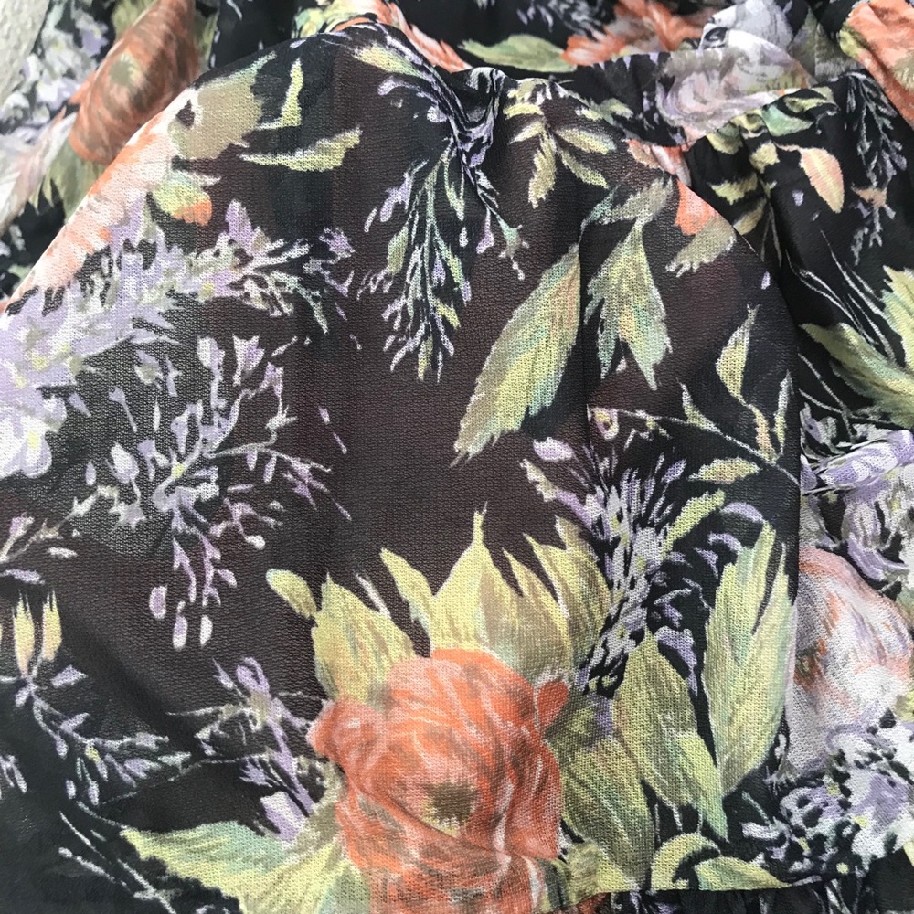 Vintage l 70s M Bohemian Cottagecore Floral Semi-Sheer Cape Flutter Sleeve Dress - Picture 10 of 14